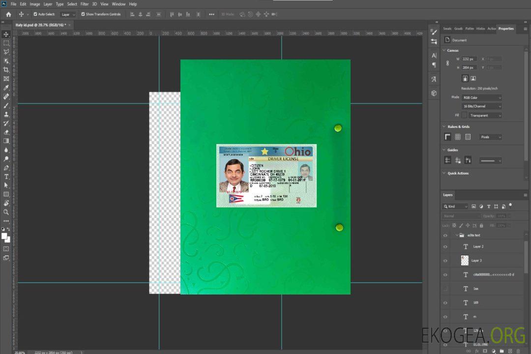Permis de conduire USA Ohio 2018-présent photolook AVANT template Permis de conduire USA Ohio 2018-présent photolook AVANT template